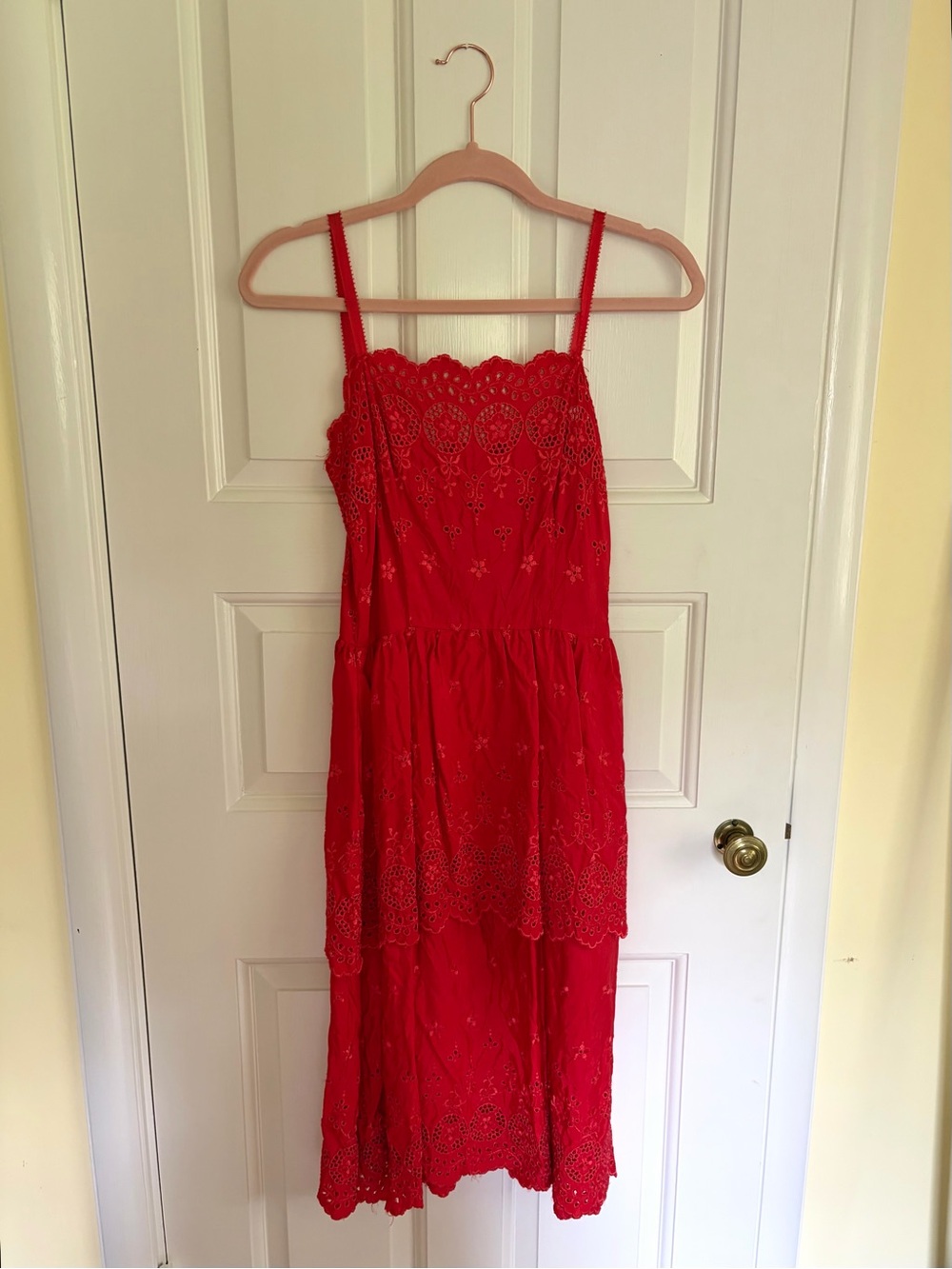 Vintage Red Lace Tiered Midi Dress